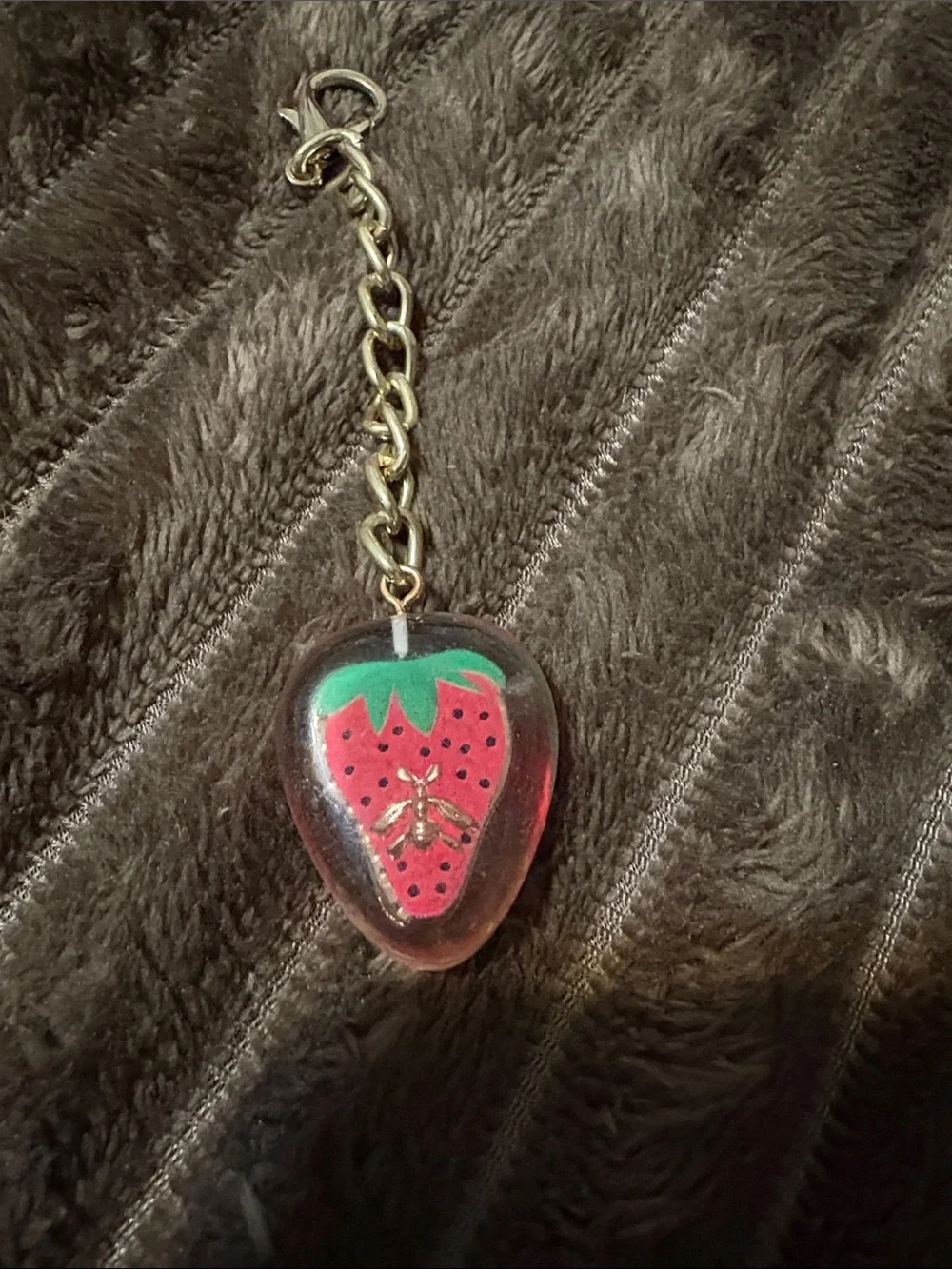 Strawberry Resin Keychain with Gold Bee Charm